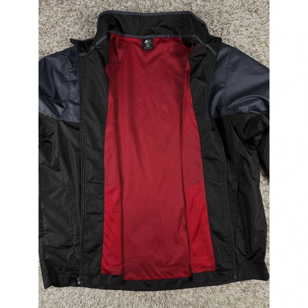 Starter Men's 2XL Black Gray Colorblock Windbreaker Jacket Full Zip Mesh Lined